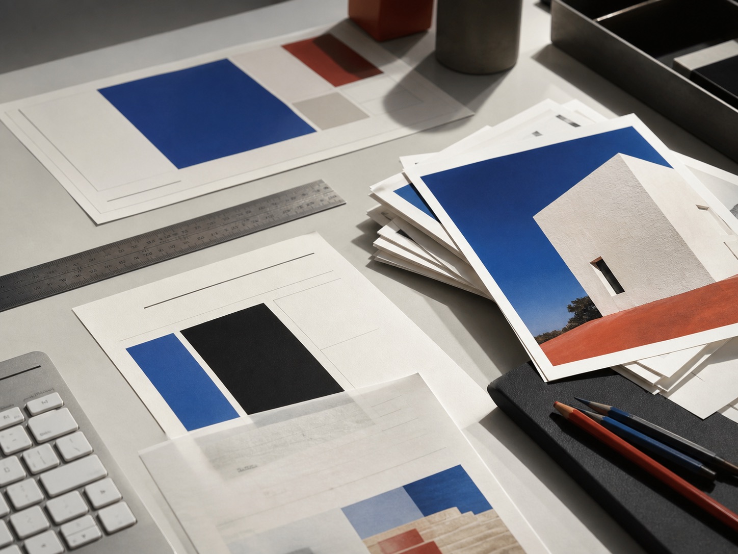 Outils de fabrication web représentés par papier, clavier et règle